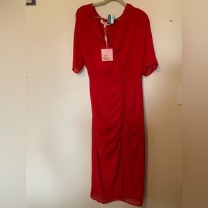 NWT Leyden ruched red midi dress size large